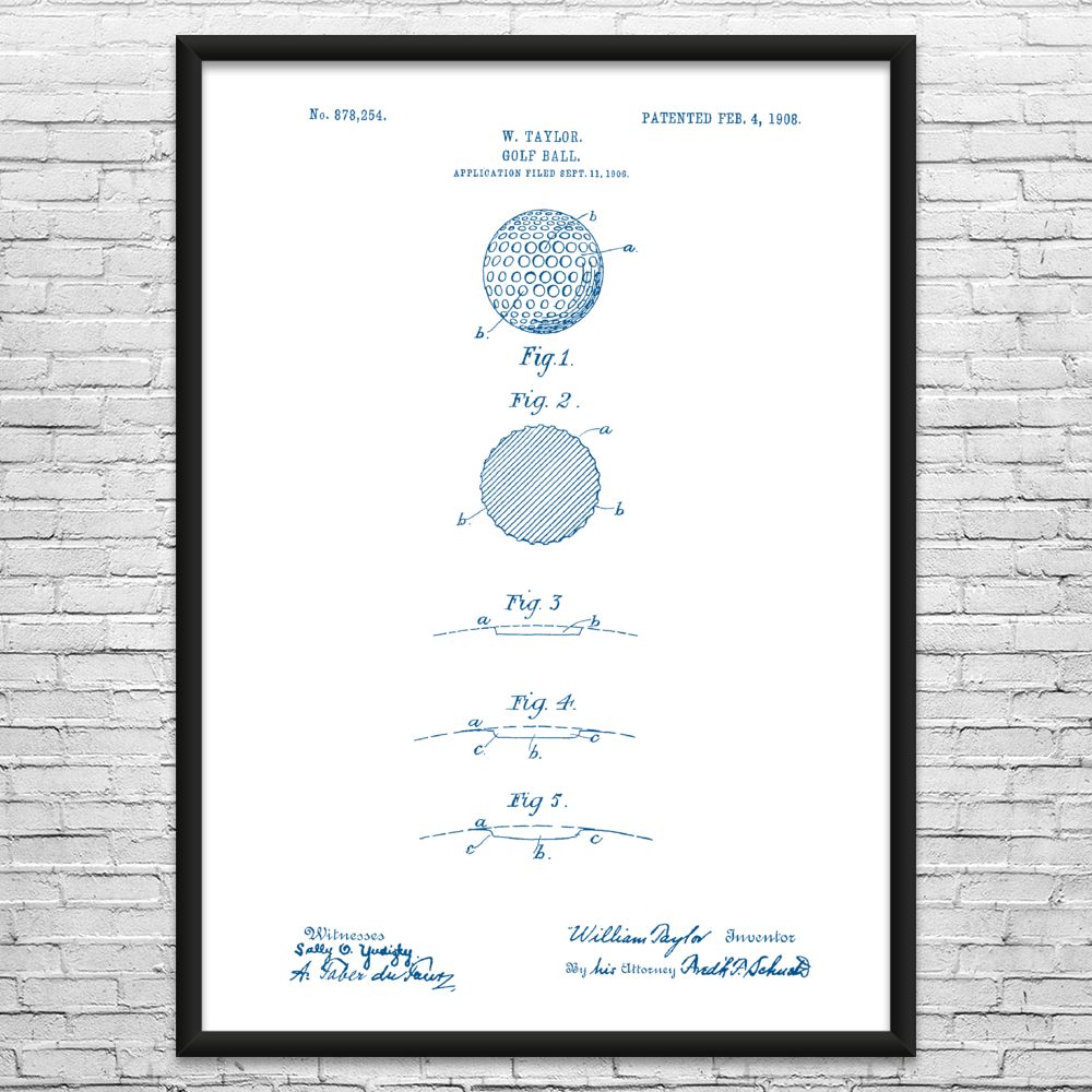 Golf Ball Patent Framed Print Golf Gifts Golf Ball Art Office Decor Sports Art