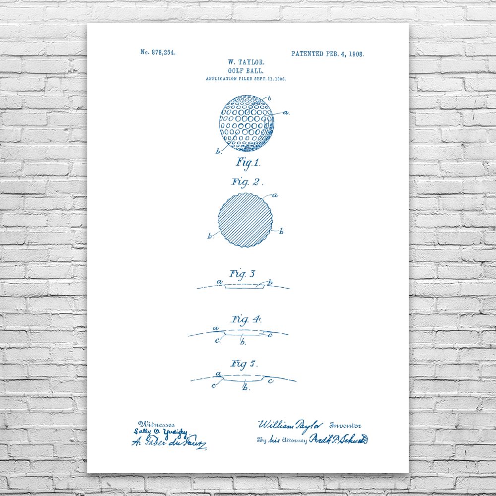 Golf Ball Patent Print Poster Golf Gifts Golf Ball Art Office Decor Sports Art
