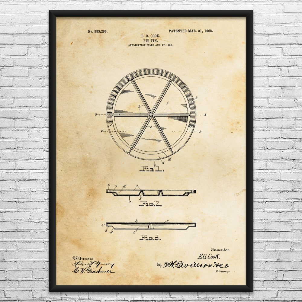 Pie Tin Patent Wall Art: Pastry Chef, Baker Gift, Restaurant Art, Kitchen Decor