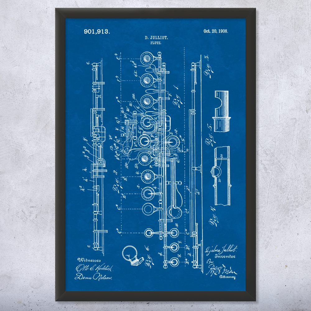 Flute Patent Wall Art Poster, Canvas or Framed Music Wall Art Classroom Decor - Picture 11 of 15