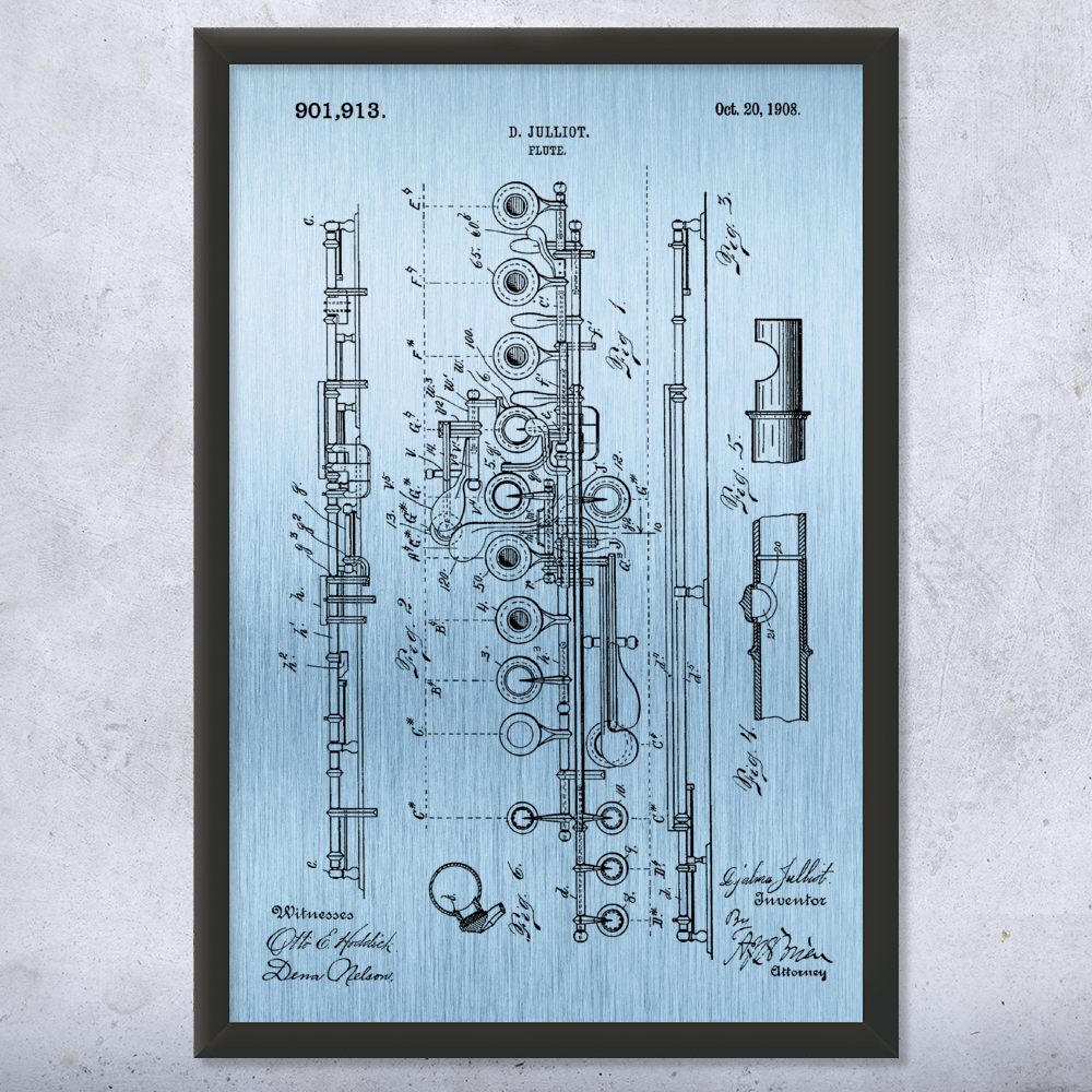 Flute Patent Wall Art Poster, Canvas or Framed Music Wall Art Classroom Decor - Picture 13 of 15