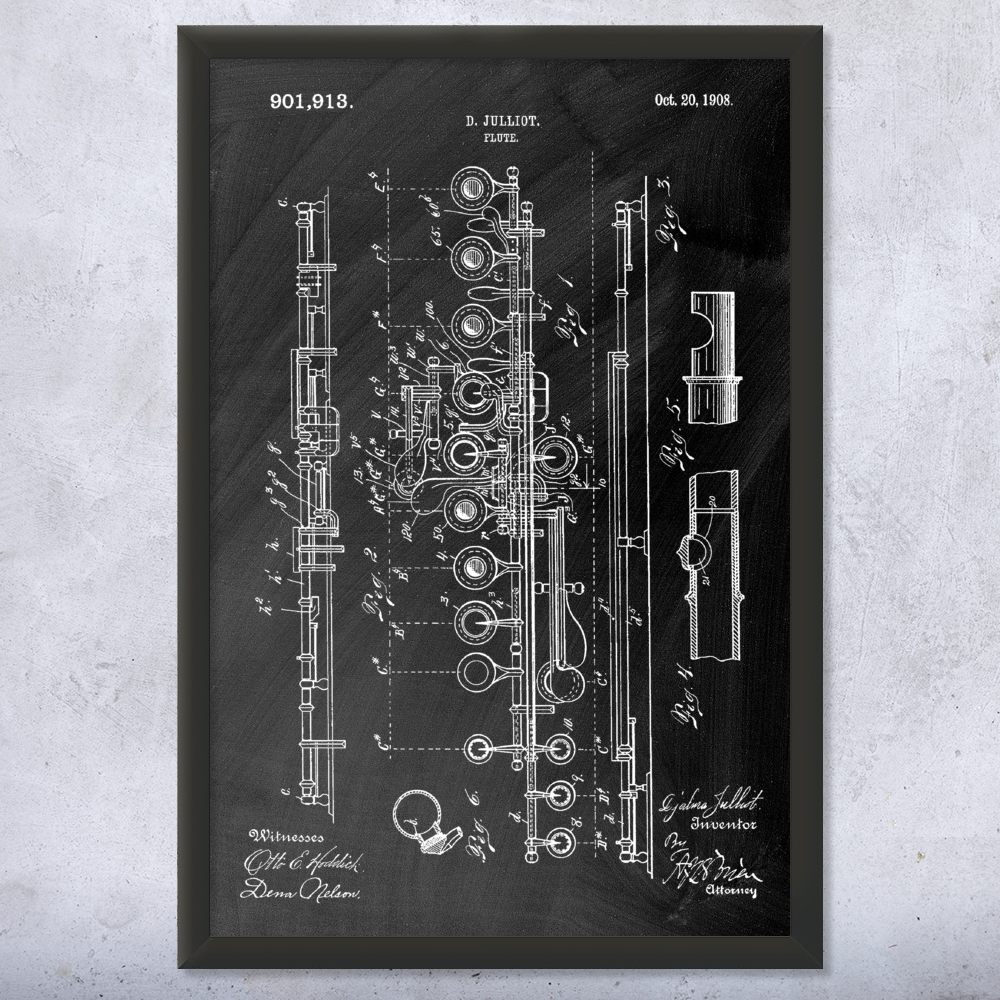 Flute Patent Wall Art Poster, Canvas or Framed Music Wall Art Classroom Decor - Picture 10 of 15