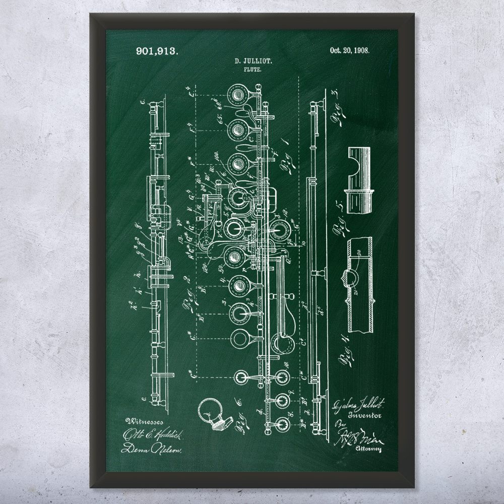 Flute Patent Wall Art Poster, Canvas or Framed Music Wall Art Classroom Decor - Picture 9 of 15