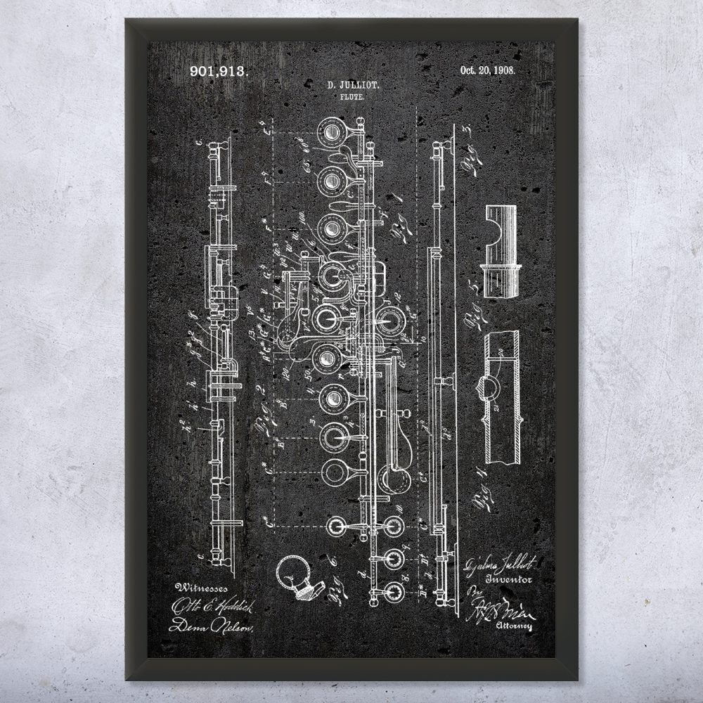 Flute Patent Wall Art Poster, Canvas or Framed Music Wall Art Classroom Decor - Picture 12 of 15