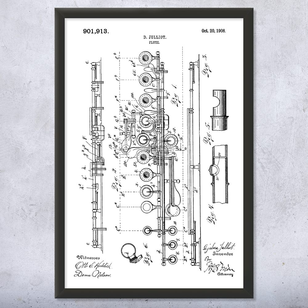 Flute Patent Wall Art Poster, Canvas or Framed Music Wall Art Classroom Decor - Picture 14 of 15