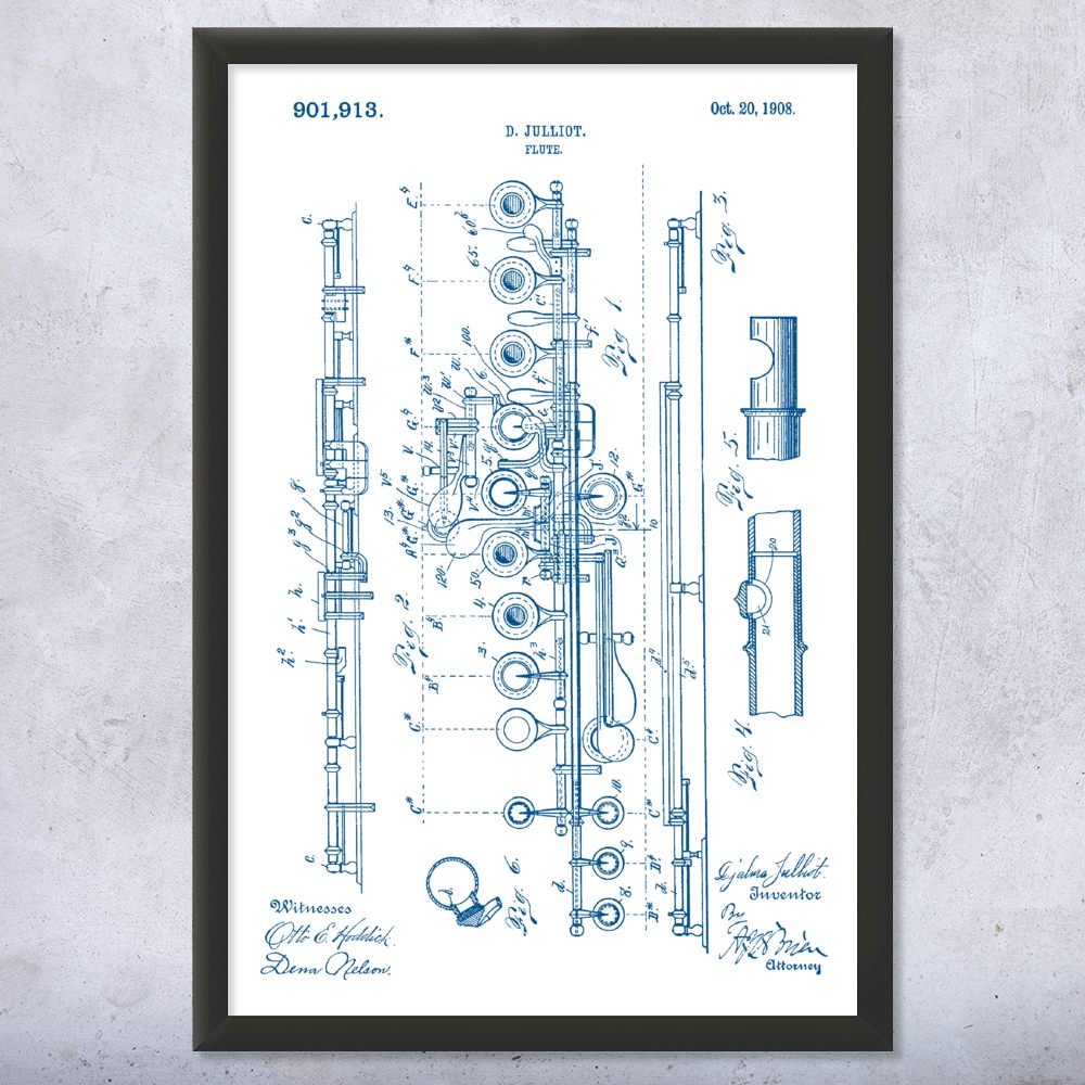 Flute Patent Wall Art Poster, Canvas or Framed Music Wall Art Classroom Decor - Picture 15 of 15