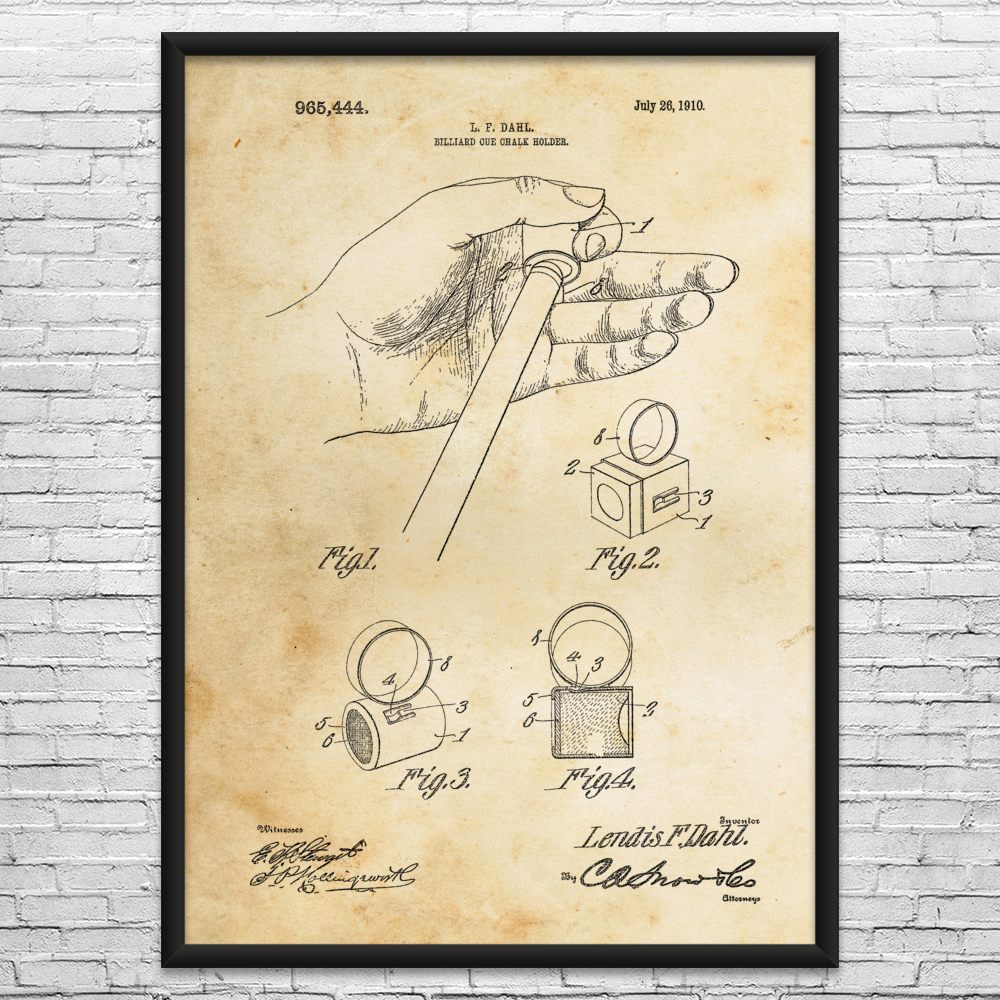 Cue Chalk Patent Wall Art: Billiards Art, Pool Player Gifts, Billiard Room Decor
