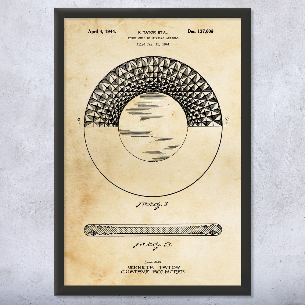 Póster de arte de pared de patente de fichas de casino, lienzo o arte de pared de casino enmarcado decoración de Las Vegas - Imagen 8 de 15