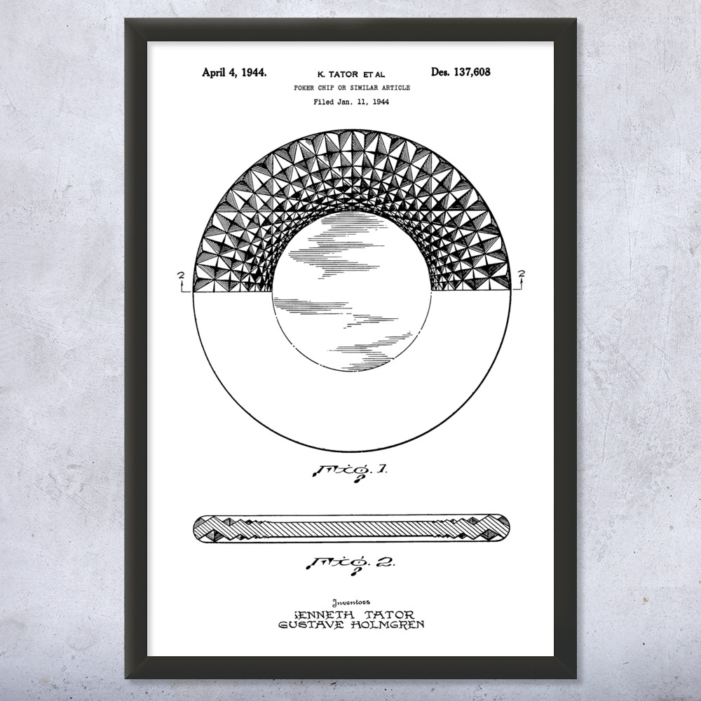 Póster de arte de pared de patente de fichas de casino, lienzo o arte de pared de casino enmarcado decoración de Las Vegas - Imagen 14 de 15
