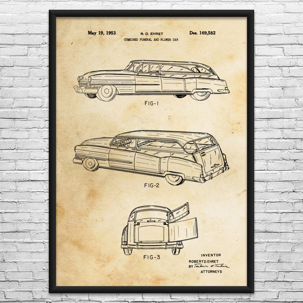 Hearse Patent Wall Art: Funeral Director, Funeral Home Art, Hearse Blueprint