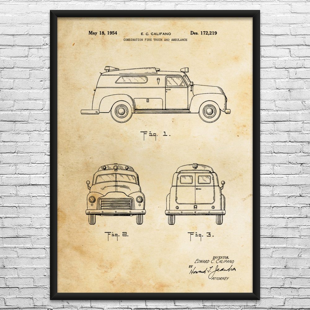 Retro Ambulance Patent Wall Art: First Responder, EMT Gifts, EMS Driver