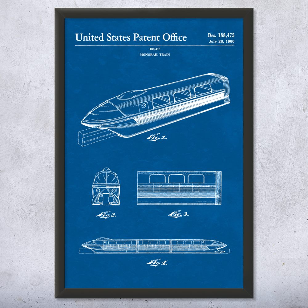 Monorail Train Patent Wall Art Poster, Canvas or Framed Train Decor - Picture 11 of 15