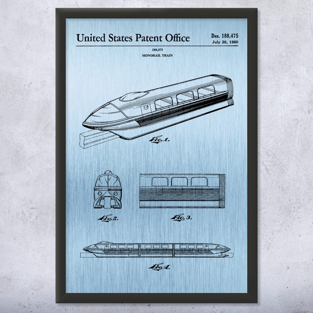 Monorail Train Patent Wall Art Poster, Canvas or Framed Train Decor - Picture 13 of 15