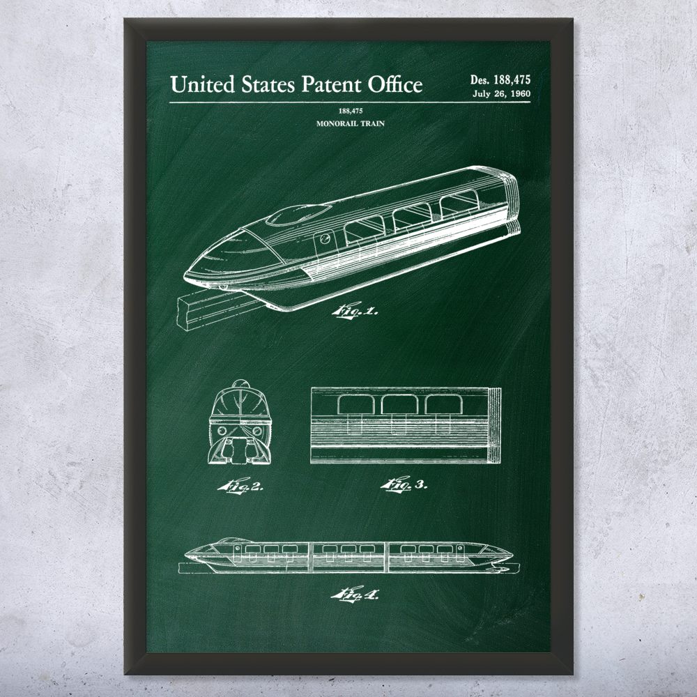 Monorail Train Patent Wall Art Poster, Canvas or Framed Train Decor - Picture 9 of 15