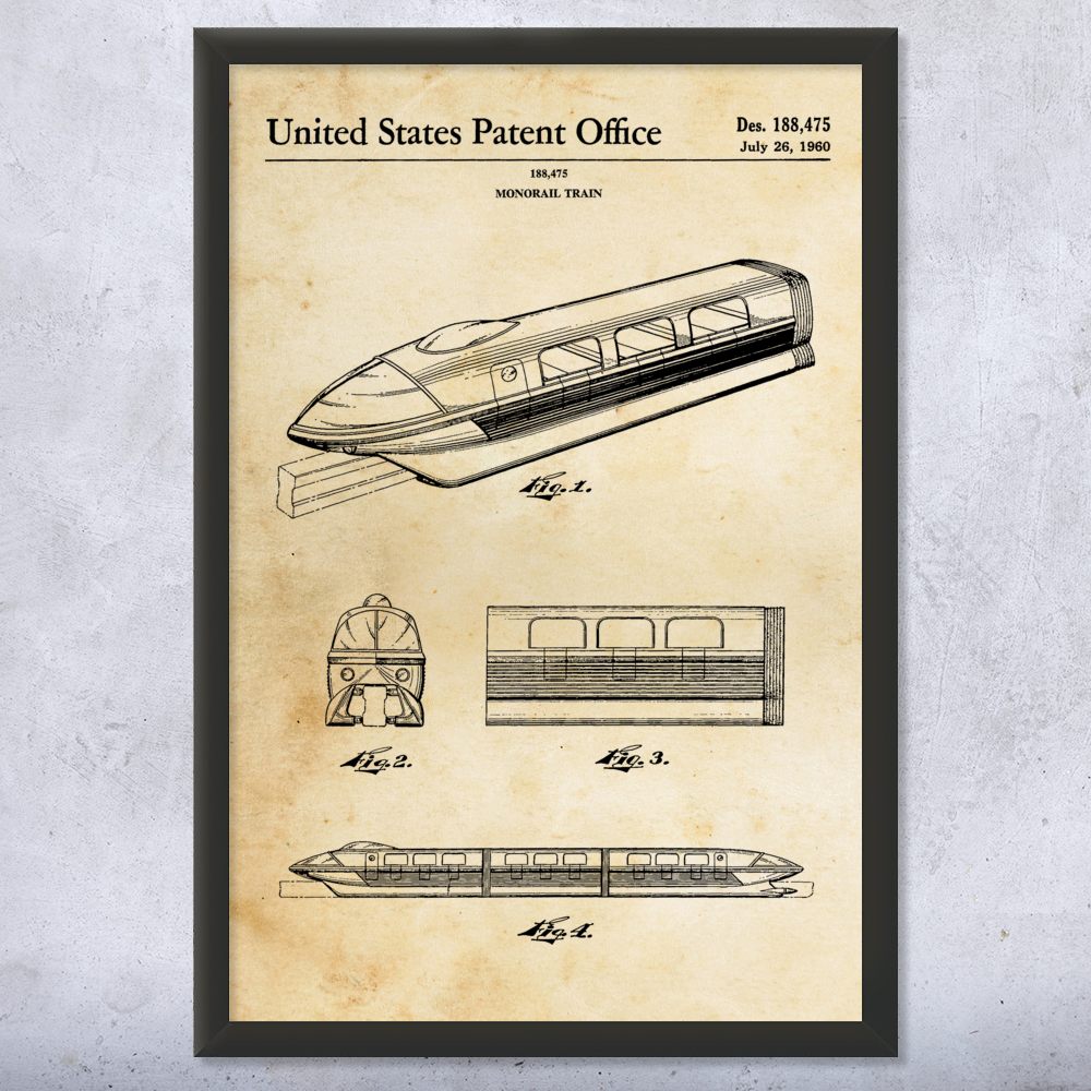 Monorail Train Patent Wall Art Poster, Canvas or Framed Train Decor - Picture 8 of 15