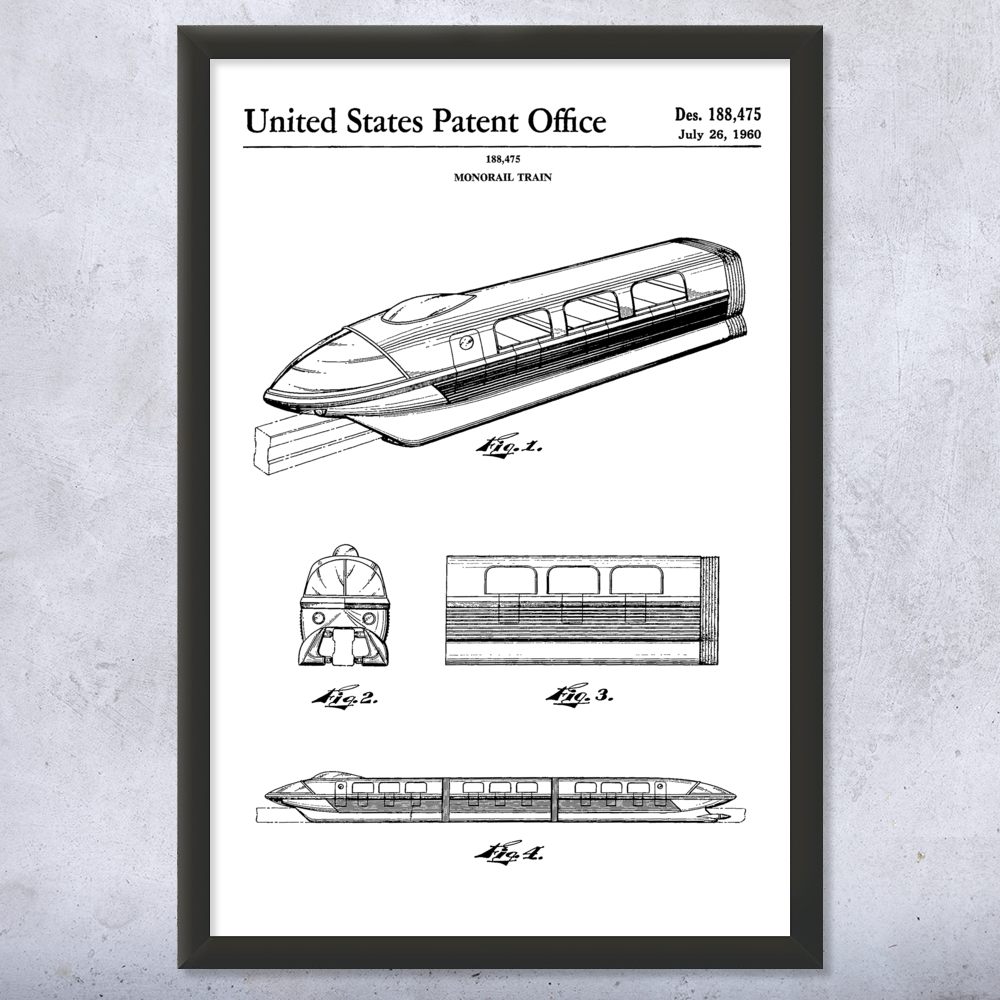 Monorail Train Patent Wall Art Poster, Canvas or Framed Train Decor - Picture 14 of 15