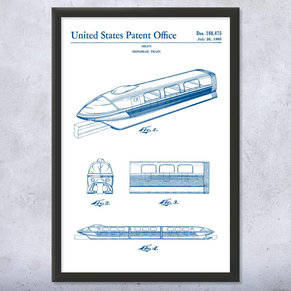 Monorail Train Patent Wall Art Poster, Canvas or Framed Train Decor - Picture 15 of 15