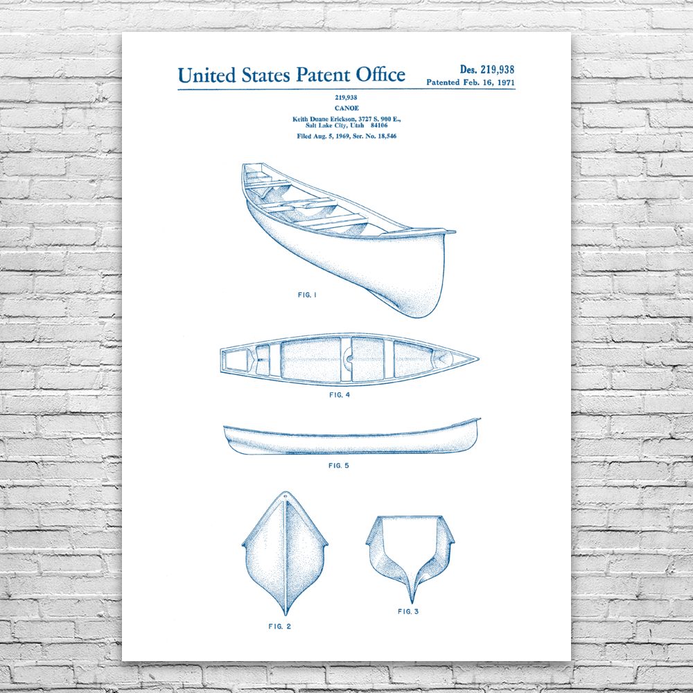 Kayak Canoe Patent Print Poster Boat Decor Fishing Gifts Cabin Decor Dad Gifts