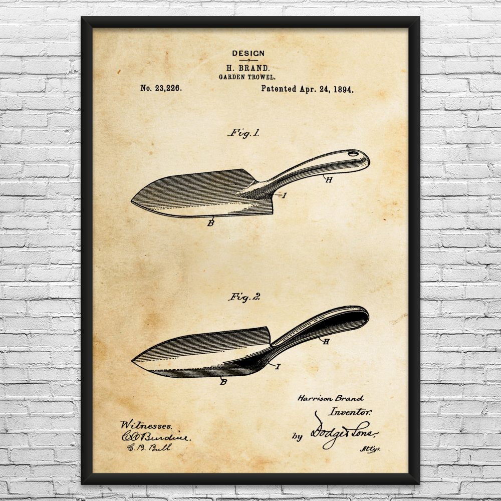 Gardening Spade Patent Wall Art: Home Garden Art, Florist Gift, Garden Shovel