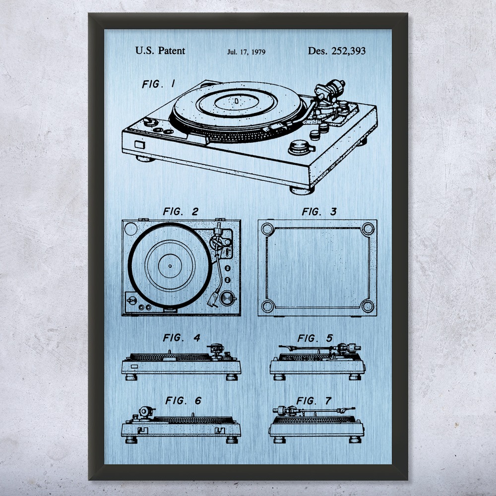 Record Turntable Patent Wall Art Poster, Canvas or Framed Dj Gifts Turntable Art - Picture 13 of 15