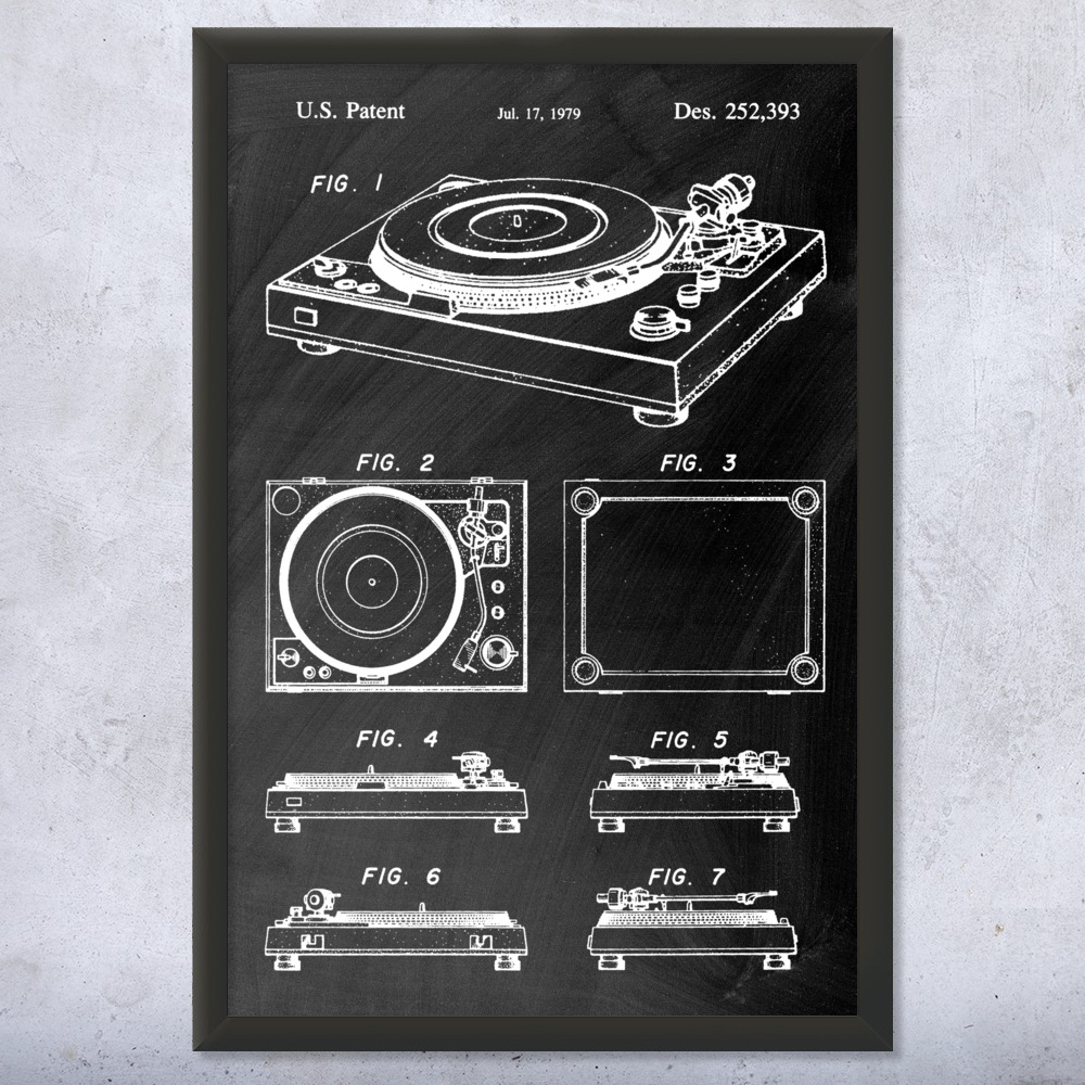Record Turntable Patent Wall Art Poster, Canvas or Framed Dj Gifts Turntable Art - Picture 10 of 15