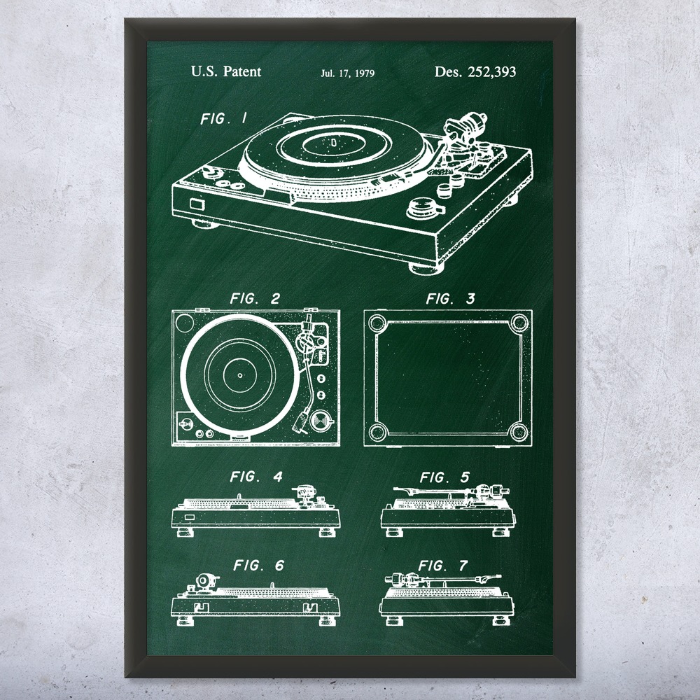 Record Turntable Patent Wall Art Poster, Canvas or Framed Dj Gifts Turntable Art - Picture 9 of 15