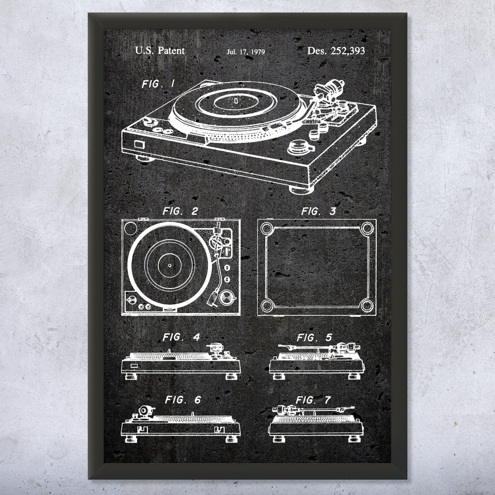 Record Turntable Patent Wall Art Poster, Canvas or Framed Dj Gifts Turntable Art - Picture 12 of 15