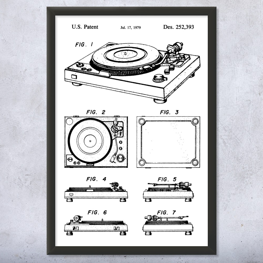 Record Turntable Patent Wall Art Poster, Canvas or Framed Dj Gifts Turntable Art - Picture 14 of 15