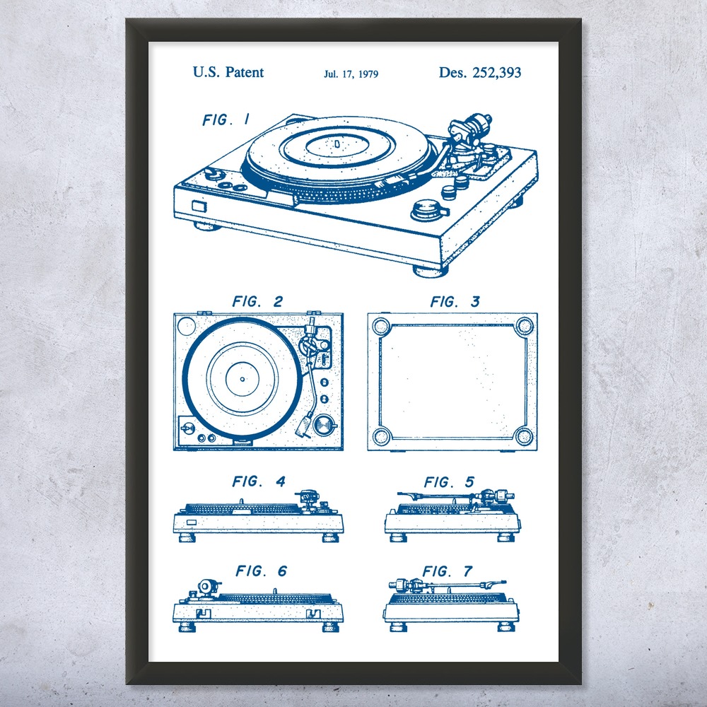 Record Turntable Patent Wall Art Poster, Canvas or Framed Dj Gifts Turntable Art - Picture 15 of 15