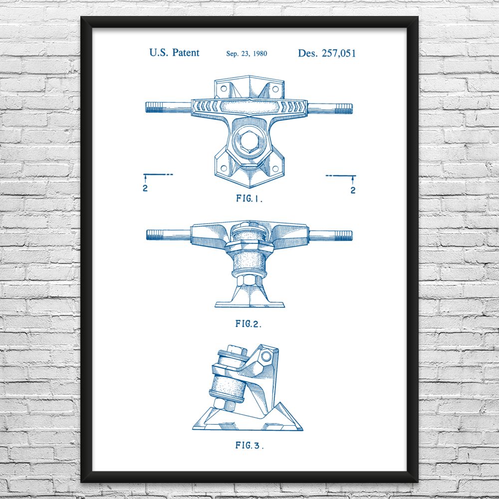 Skateboard Truck Patent Framed Print Skateboarding Gifts Bedroom Wall Art