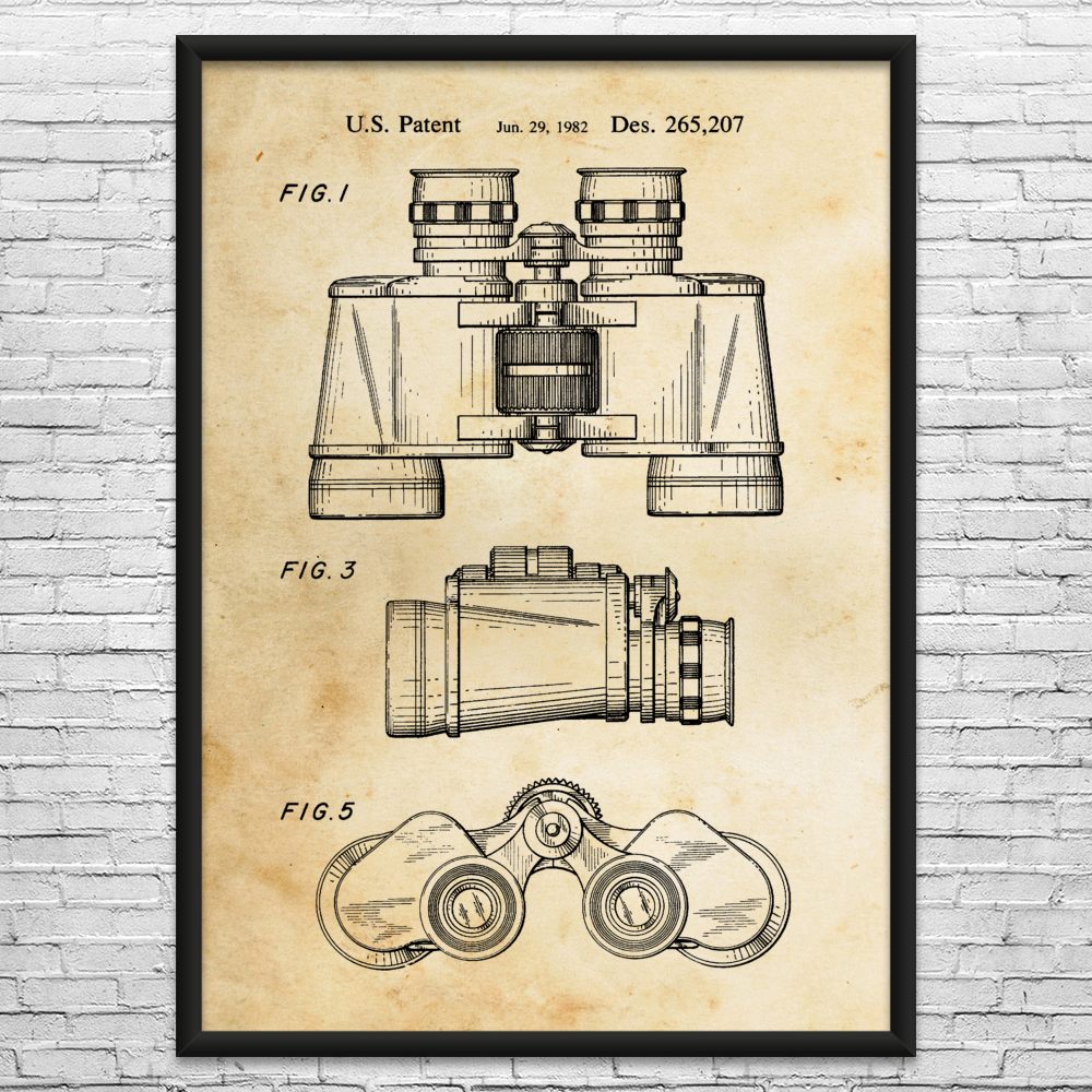 Binoculars Patent Wall Art: Camping Decor, Outdoorsman Gifts, Man Cave Decor