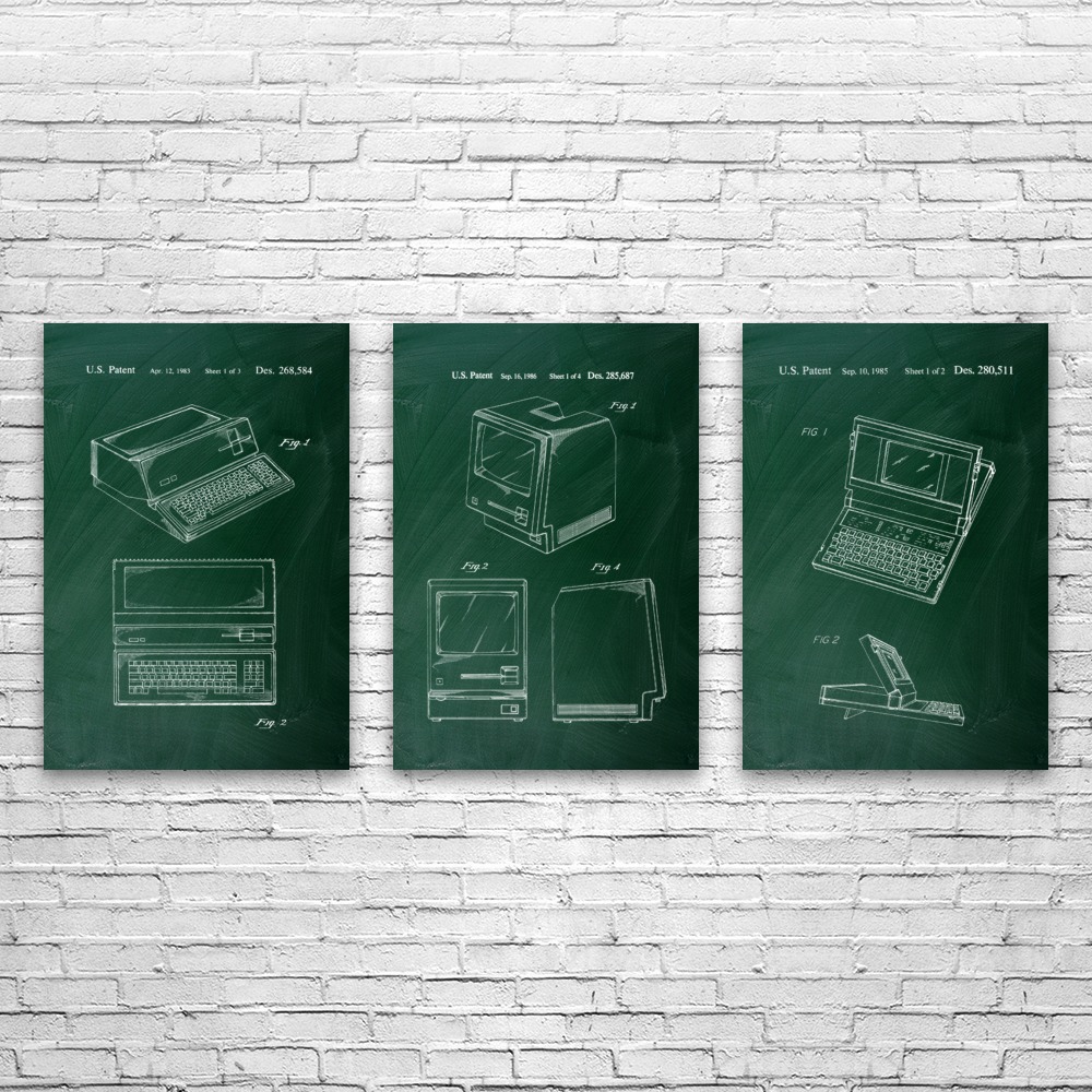 Retro Computer Patent Wall Art Set of 3 Poster, Canvas or Framed Computer Decor - Picture 7 of 12