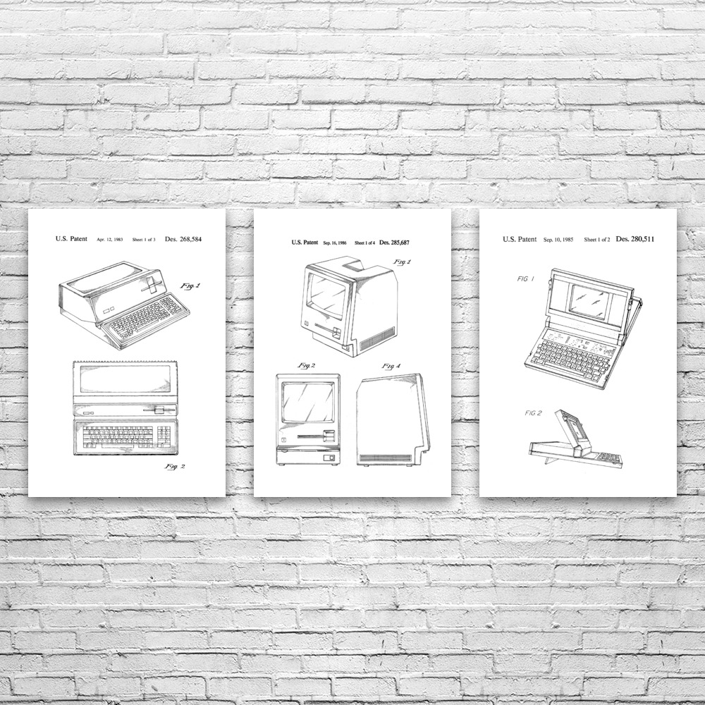 Retro Computer Patent Wall Art Set of 3 Poster, Canvas or Framed Computer Decor - Picture 11 of 12