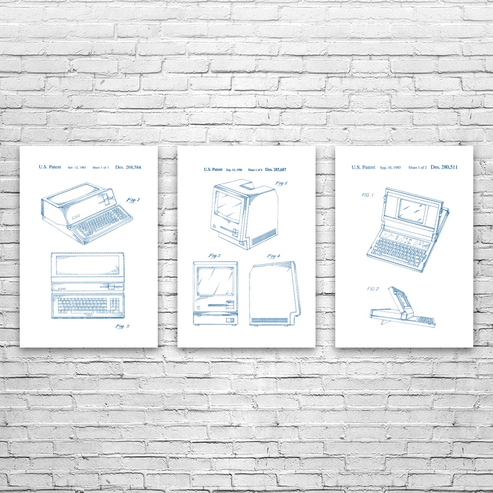Retro Computer Patent Wall Art Set of 3 Poster, Canvas or Framed Computer Decor - Picture 12 of 12