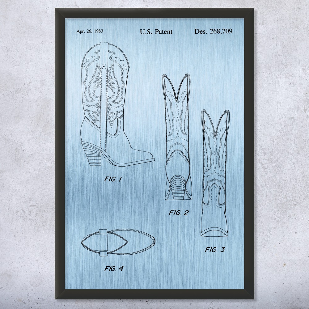 Cowboy Boot Patent Wall Art Poster, Canvas or Framed Cowboy Gifts Western Decor - Picture 13 of 15