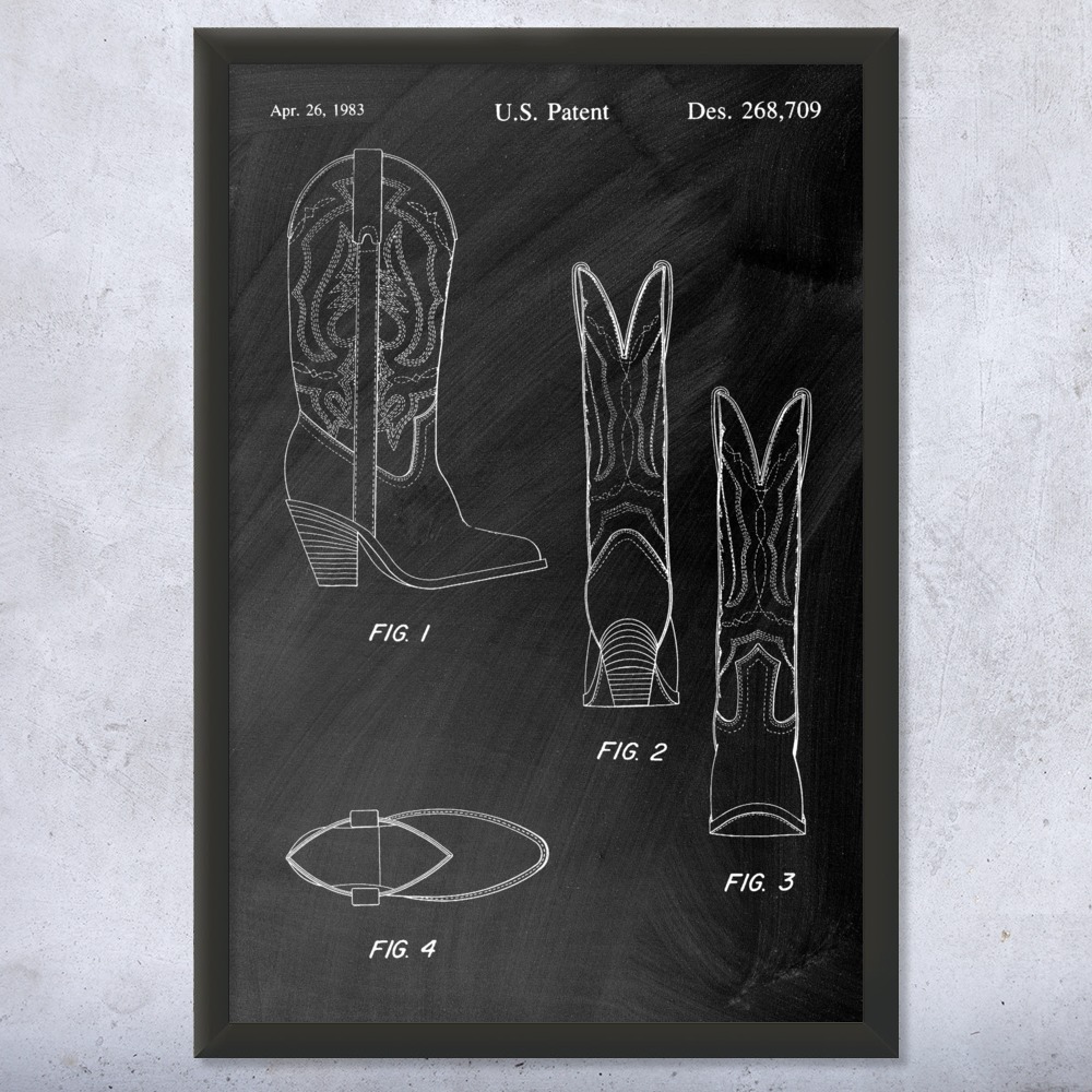 Cowboy Boot Patent Wall Art Poster, Canvas or Framed Cowboy Gifts Western Decor - Picture 10 of 15