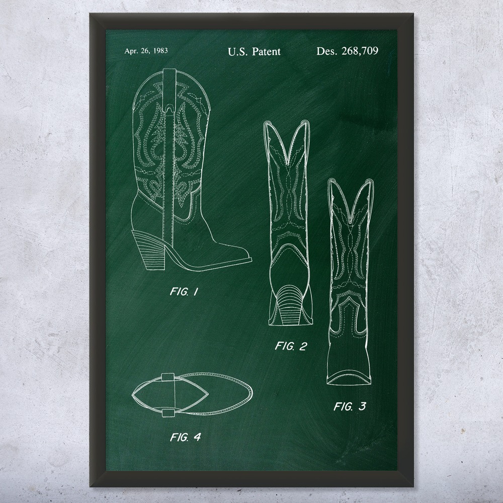 Cowboy Boot Patent Wall Art Poster, Canvas or Framed Cowboy Gifts Western Decor - Picture 9 of 15