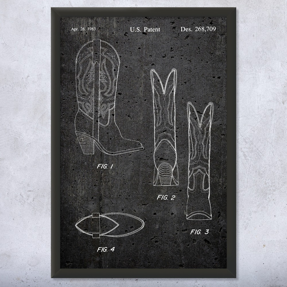 Cowboy Boot Patent Wall Art Poster, Canvas or Framed Cowboy Gifts Western Decor - Picture 12 of 15