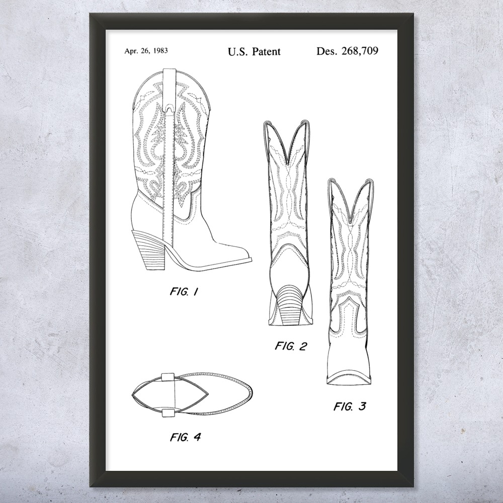 Cowboy Boot Patent Wall Art Poster, Canvas or Framed Cowboy Gifts Western Decor - Picture 14 of 15