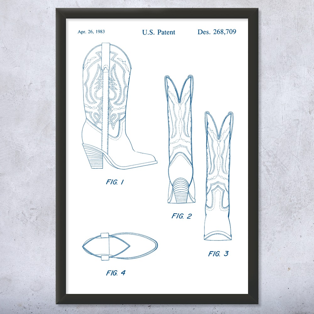 Cowboy Boot Patent Wall Art Poster, Canvas or Framed Cowboy Gifts Western Decor - Picture 15 of 15