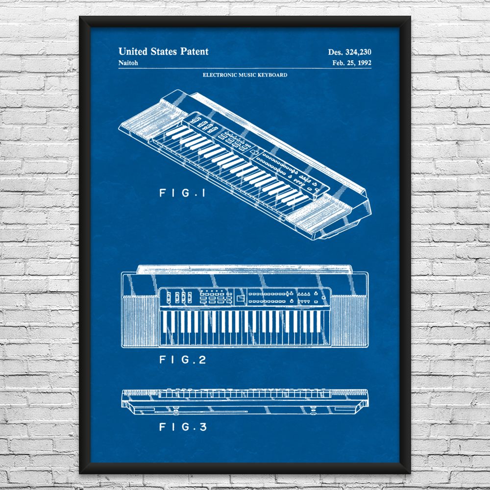 Electric Keyboard Patent Wall Art: Music Room Decor, Piano A