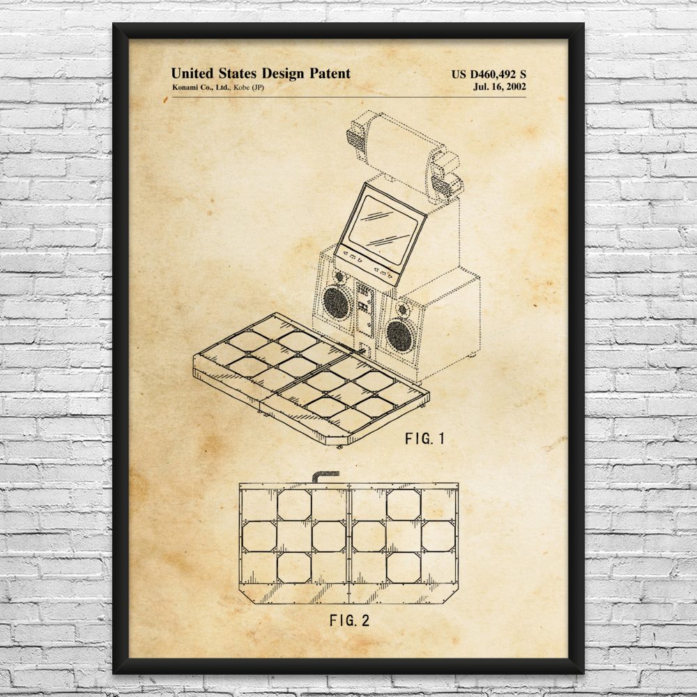 Dance Revolution Game Patent Wall Art: Gameroom Decor, Video Game Gift