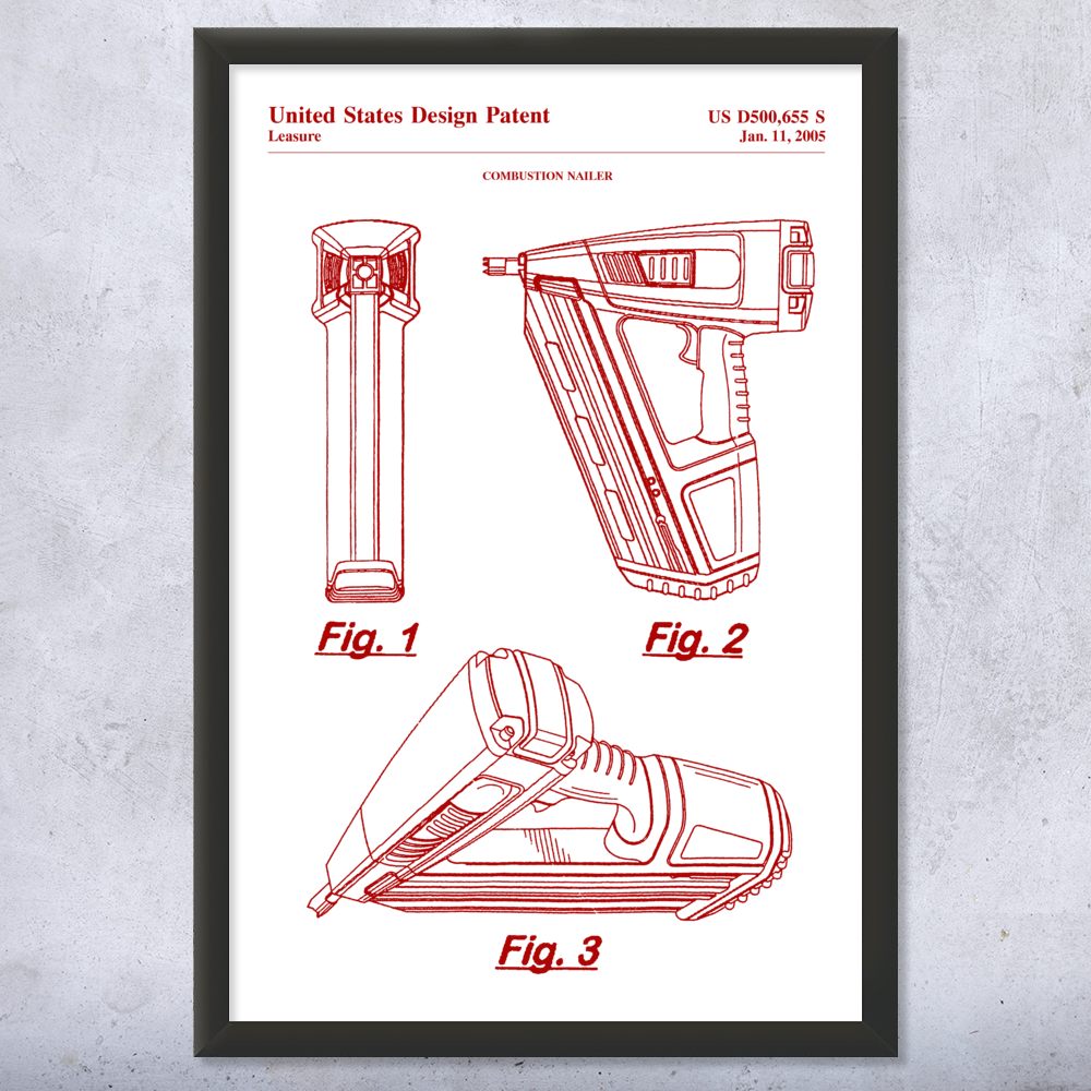 Framed Nail Gun Wall Art Print Contractor Gifts Tool Shed Art Carpentry Decor
