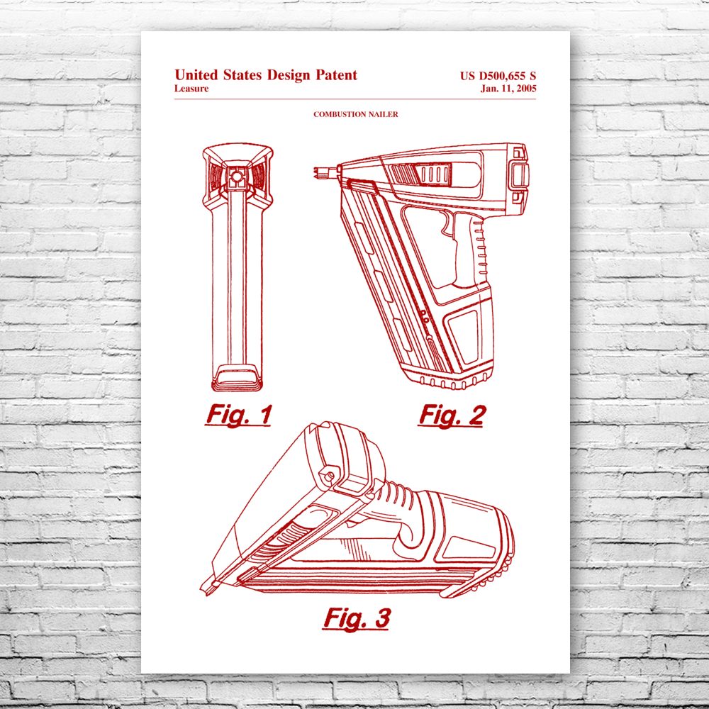 Nail Gun Poster Print Contractor Gifts Tool Shed Art Carpentry Decor