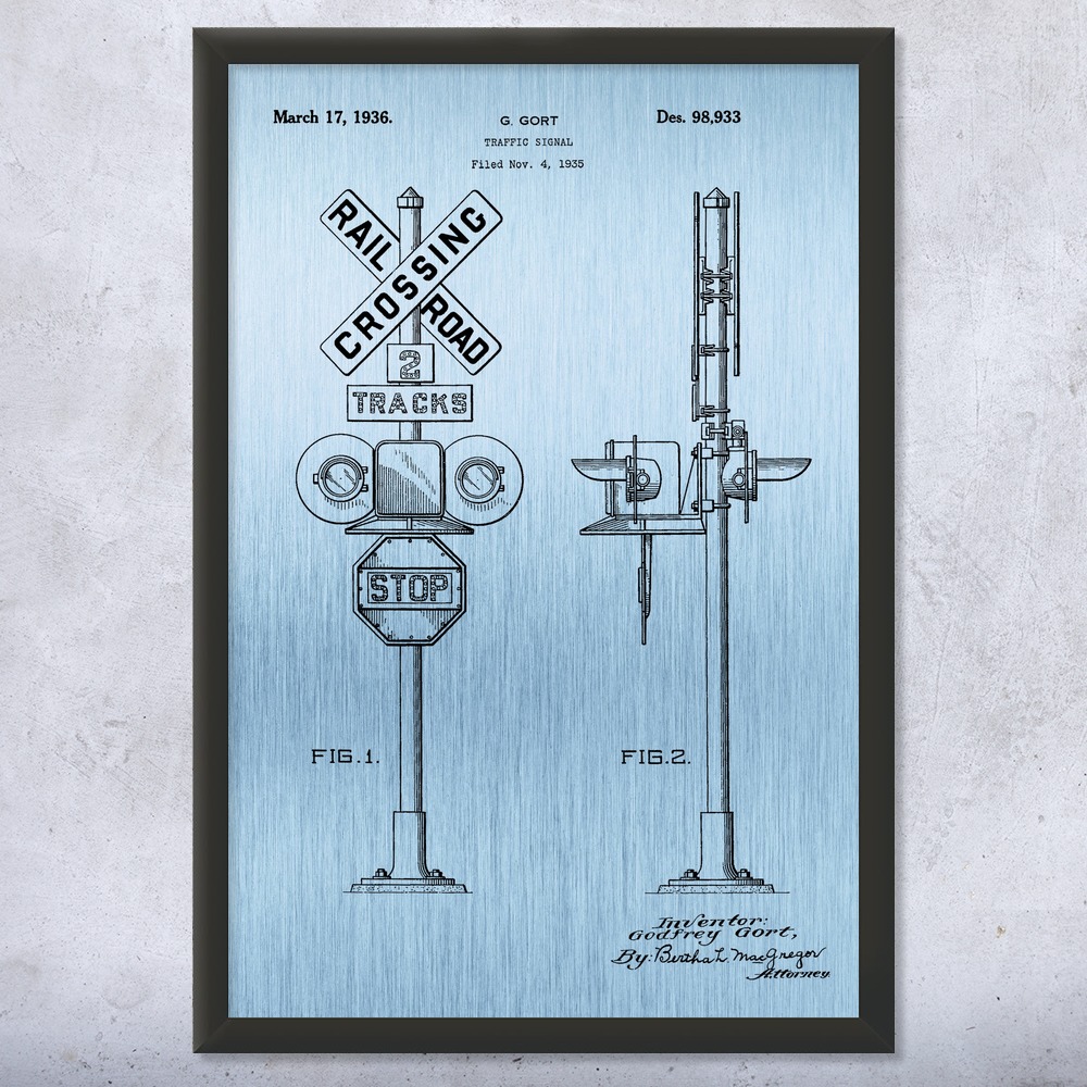 Railroad Crossing Signal Patent Wall Art Poster, Canvas or Framed Gifts For Him - Picture 13 of 15