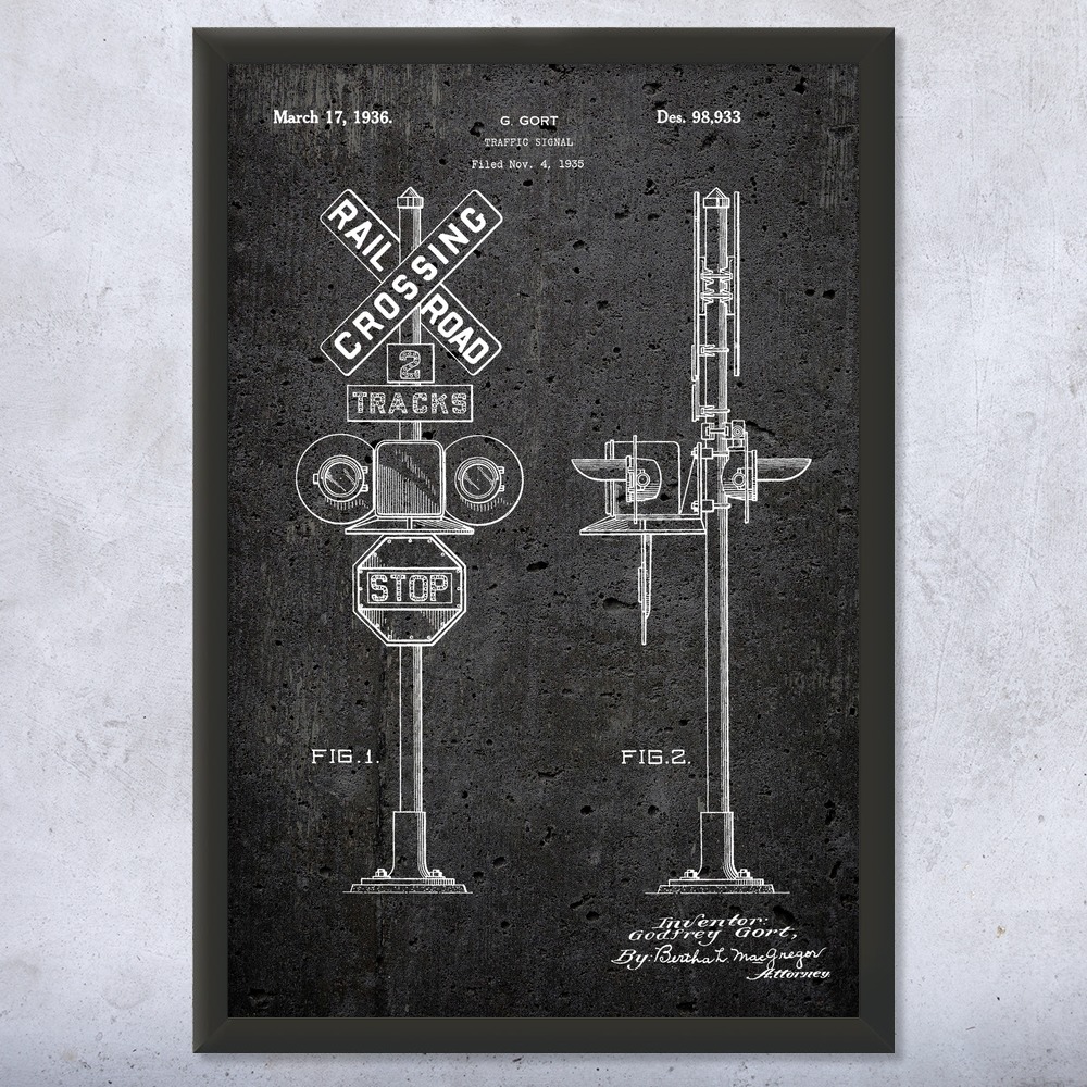 Railroad Crossing Signal Patent Wall Art Poster, Canvas or Framed Gifts For Him - Picture 12 of 15