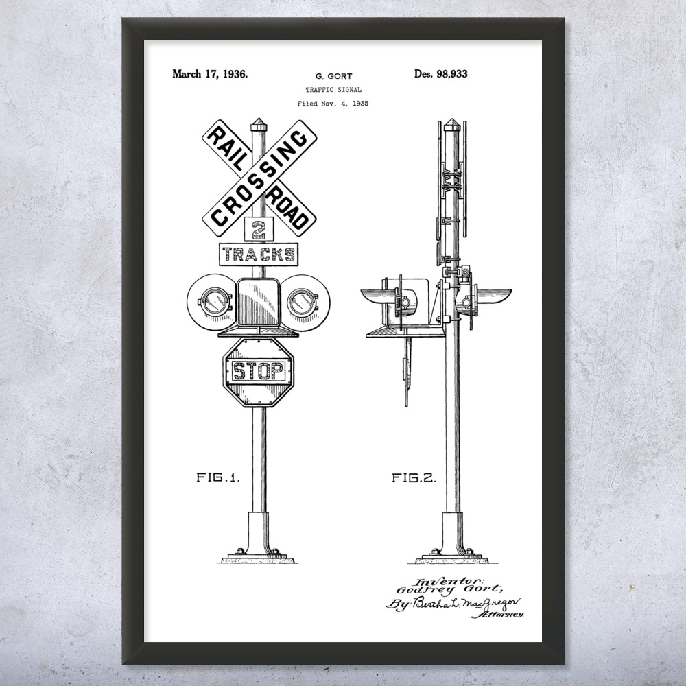 Railroad Crossing Signal Patent Wall Art Poster, Canvas or Framed Gifts For Him - Picture 14 of 15