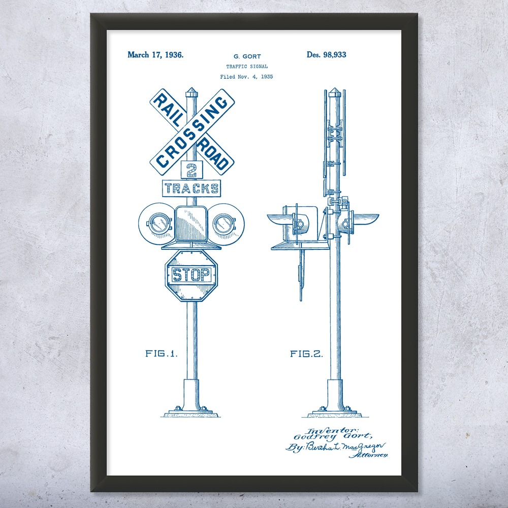 Railroad Crossing Signal Patent Wall Art Poster, Canvas or Framed Gifts For Him - Picture 15 of 15
