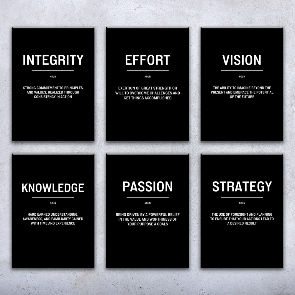 Integrity Passion Motivational Prints Set of 6 Poster, Canvas or Framed