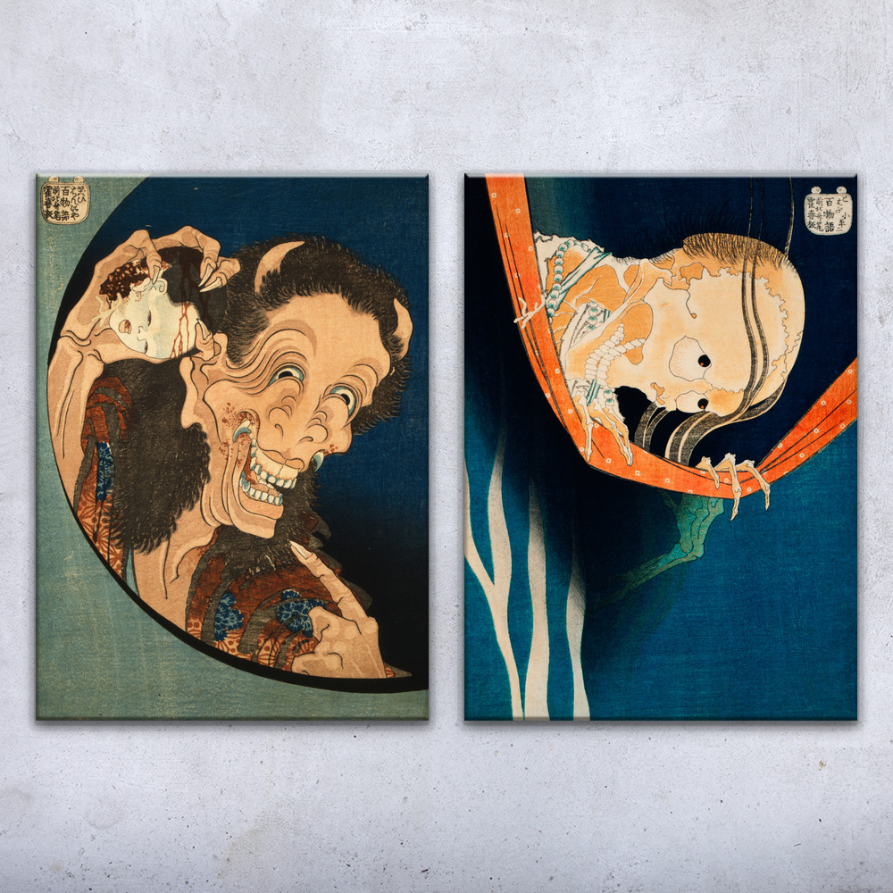 Conjunto de 2 pósteres, lienzo o arte de terror enmarcado de arte de pared Ghost Tales Ukiyo-e - Imagen 16 de 35